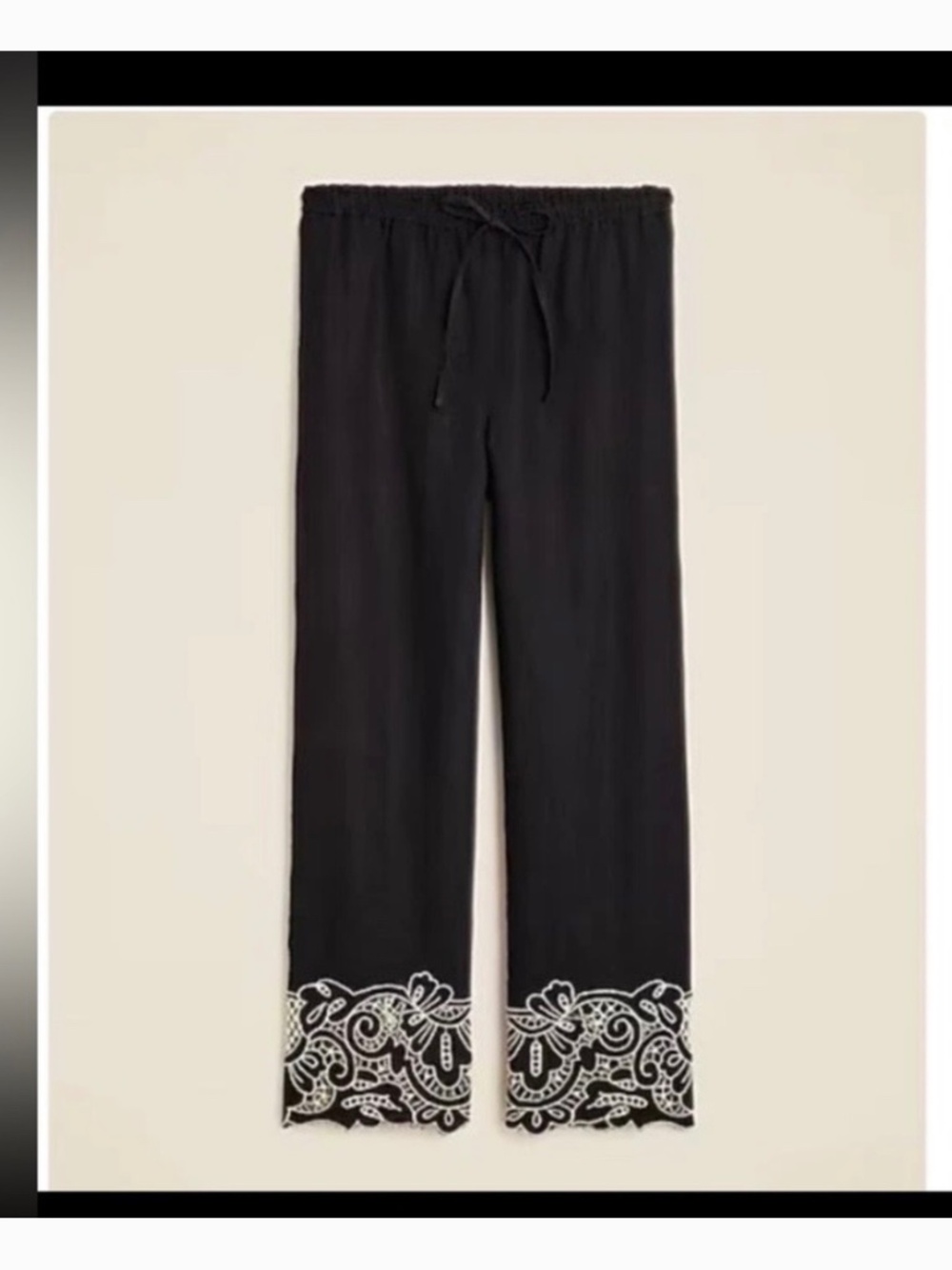 J.Crew Black & beige New Soleil Embroidered Linen Pants
